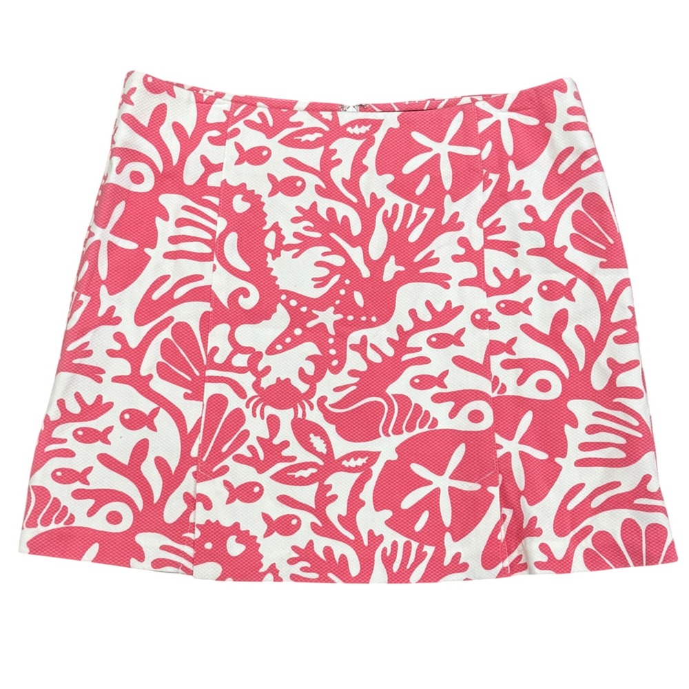 Vineyard Vines Pink White Sea Life Print Coral Seahorse Mini Skirt Size 8